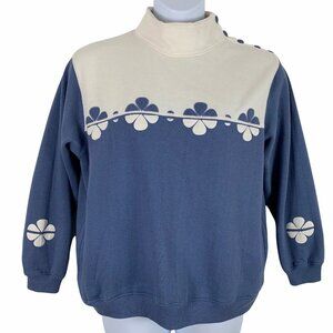 Vintage Sz Large Sweatshirt Katherine Bishop Mock Neck Floral Neutrals Pullover